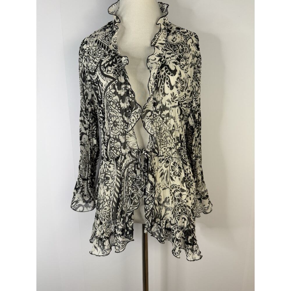 Vtg Y2K Fashion Bug Tie‎ Front Cardigan 1x Flare Sleeve Whimsigoth Fairy Pleated